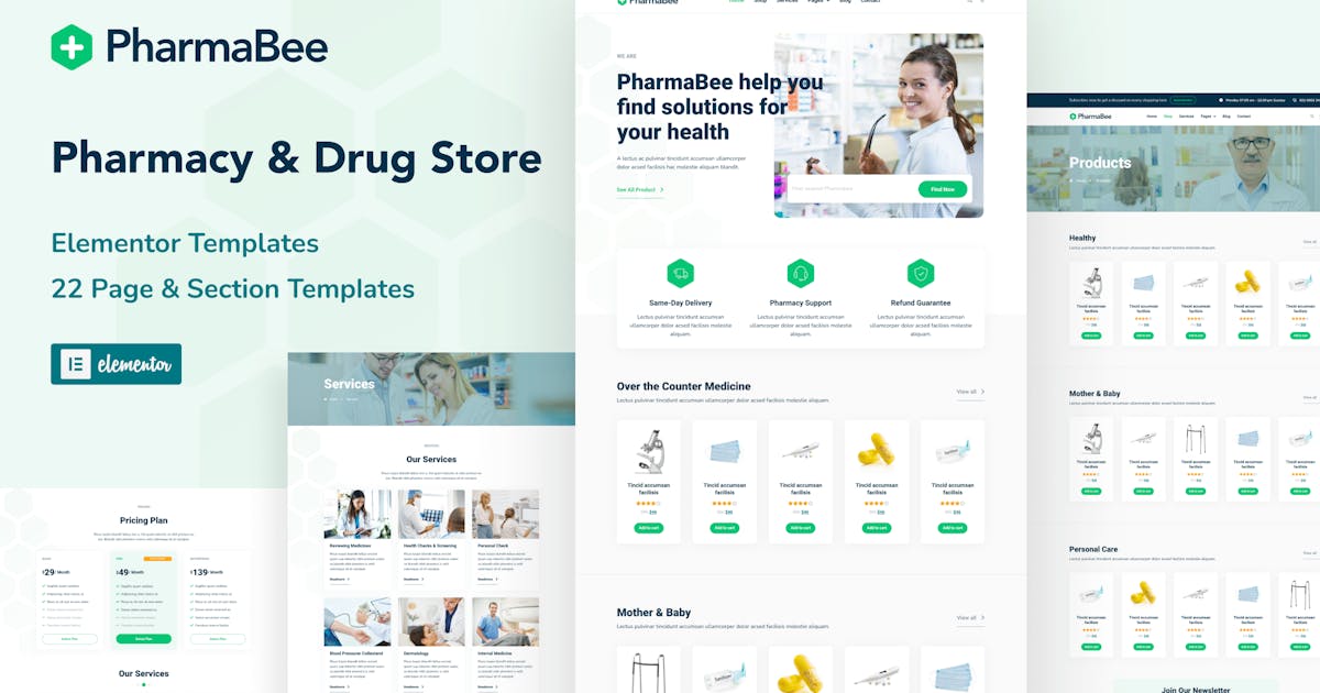 PharmaBee – Pharmacy & Drug Store Website Elementor Template Kit