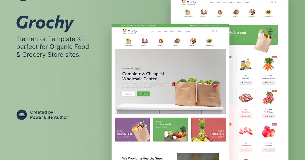 Grochy - Organic Food & Grocery Store Elementor Template Kit