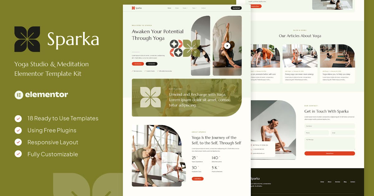 Sparka – Yoga Studio & Meditation Elementor Template Kit