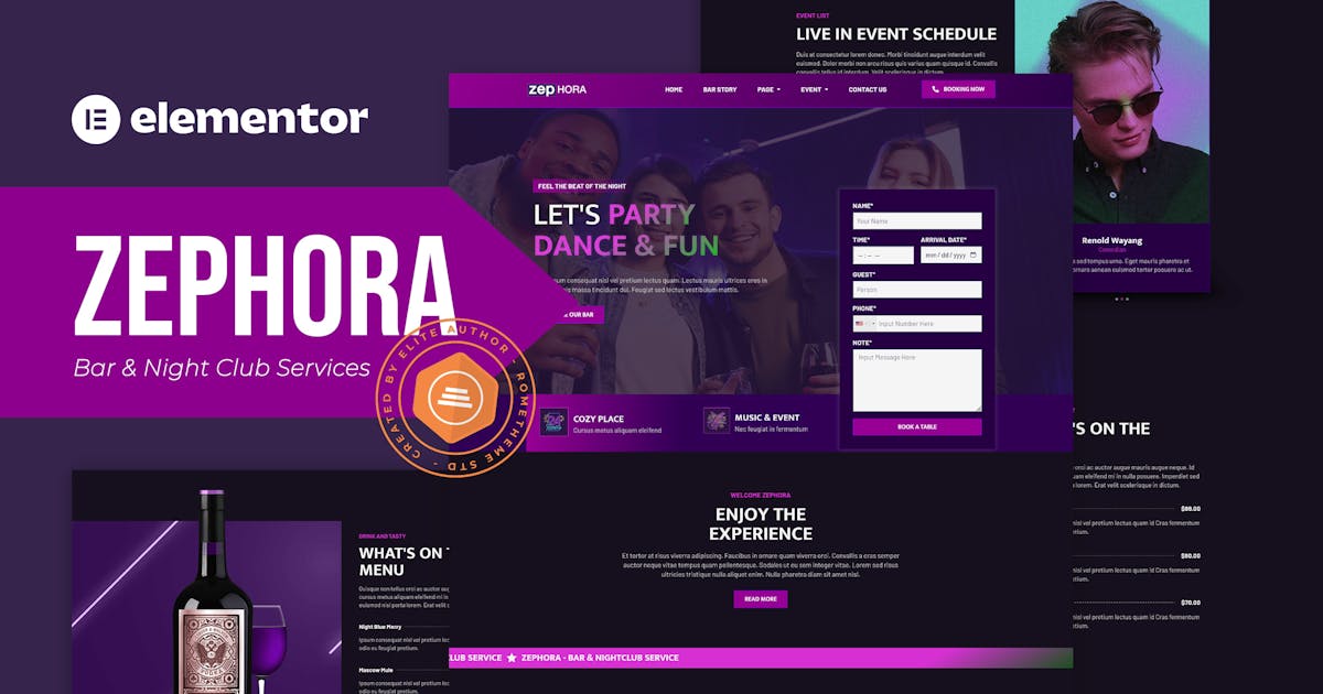 Zephora – Bar & Night Club Services Elementor Template Kit