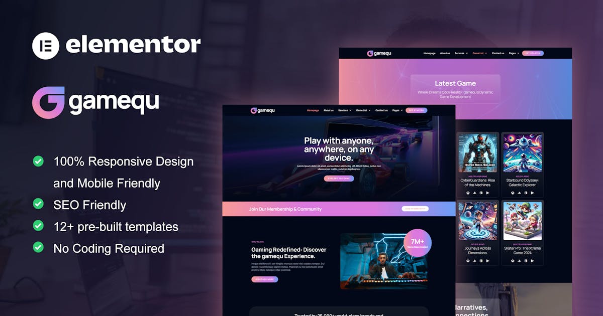 Gamequ – Game Publisher Elementor Pro Template Kit