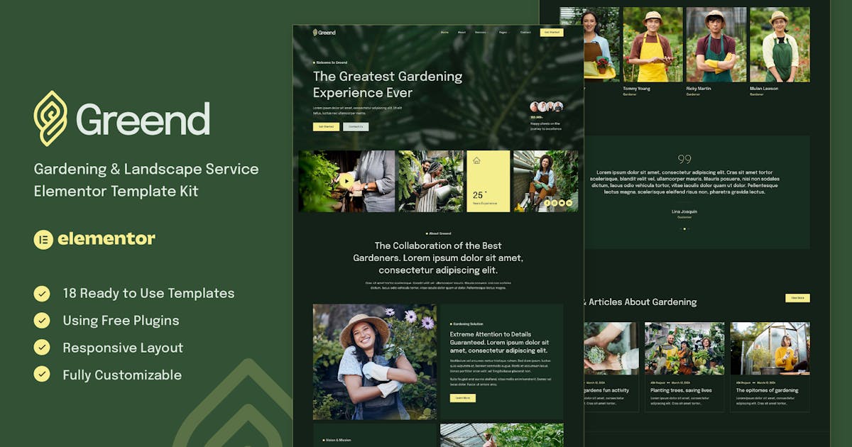 Greend – Gardening & Landscape Service Elementor Template Kit