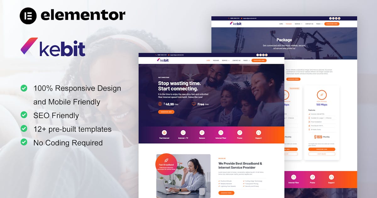 Kebit – Broadband Service Provider & Internet Elementor Template Kit