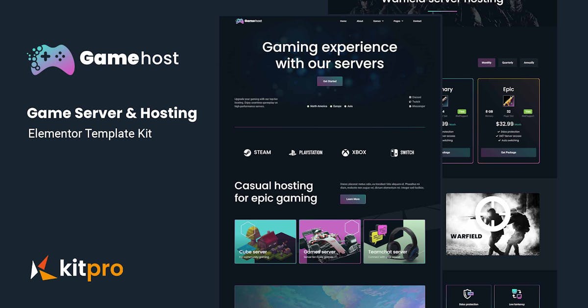 Gamehost – Game Server & Hosting Elementor Template Kit