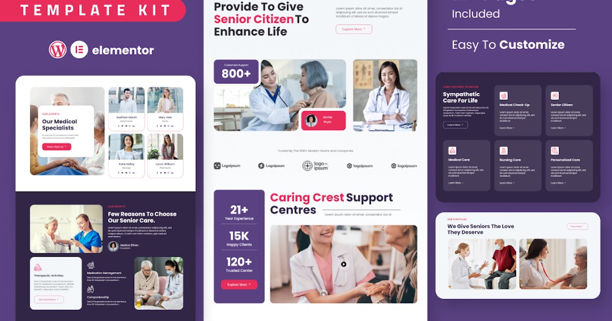 Caring Crest – Senior Care & Elderly Nursing Elementor Template Kit