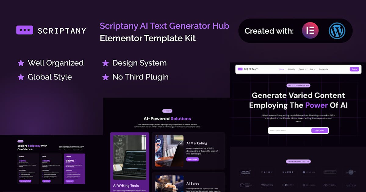 Scriptany – AI Text Generator Hub Elementor Template Kit