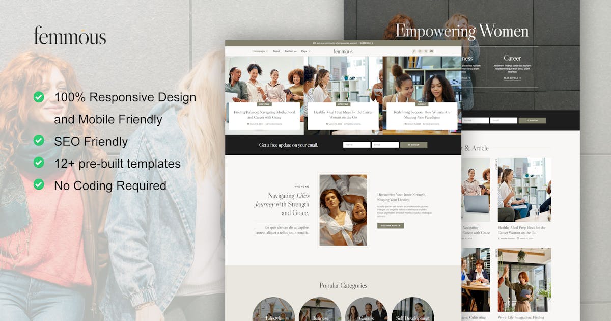 Femmous – Modern Feminine Blog Elementor Template Kit