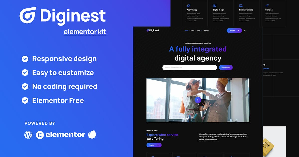 Diginest – Digital Agency Elementor Template Kit