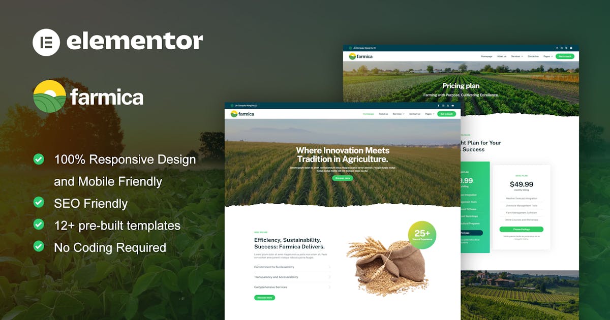 Farmica – Agriculture Organic Farming Elementor Pro Template Kit
