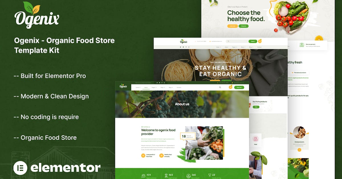 Ogenix – Organic Food Store Elementor Template Kit