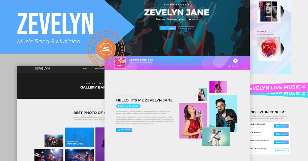Zevelyn – Music Band & Musician Elementor Template Kit