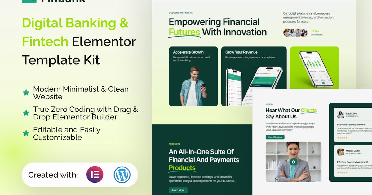 Finbank – Digital Banking & Fintech Elementor Template Kit