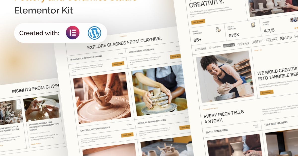 ClayHive – Pottery & Ceramics Studio Elementor Template Kit