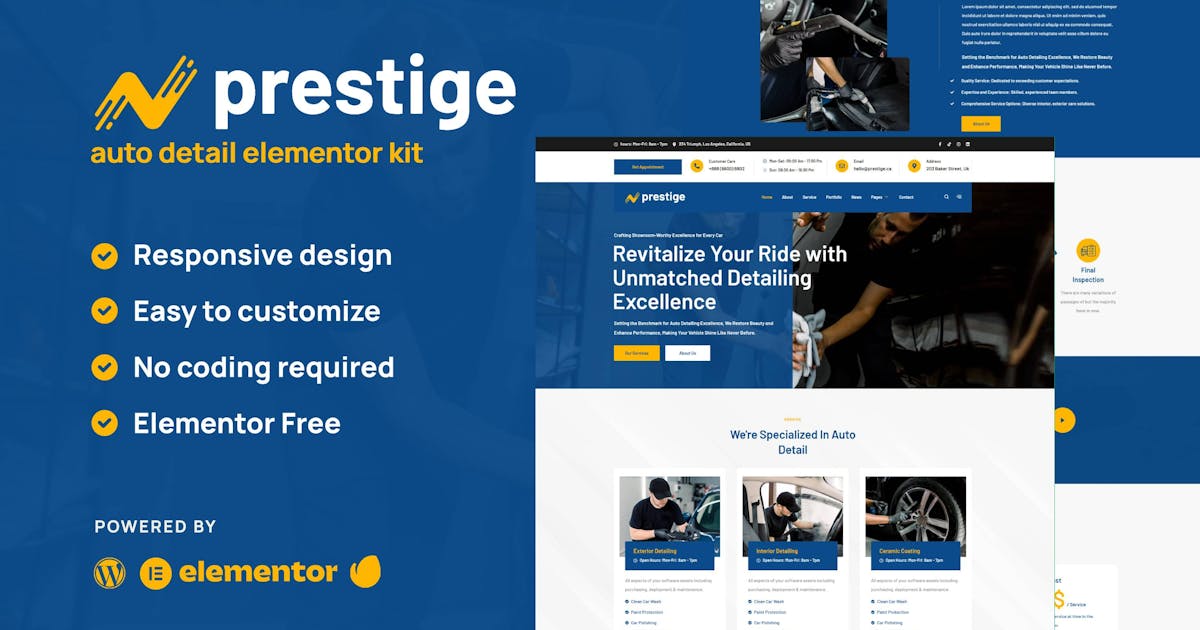 Prestige – Car Repair & Auto Detailing Service Elementor Template Kit
