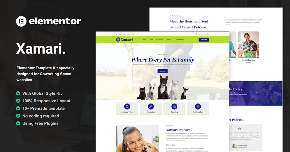 Xamari – Pet Care Services Elementor Template Kit