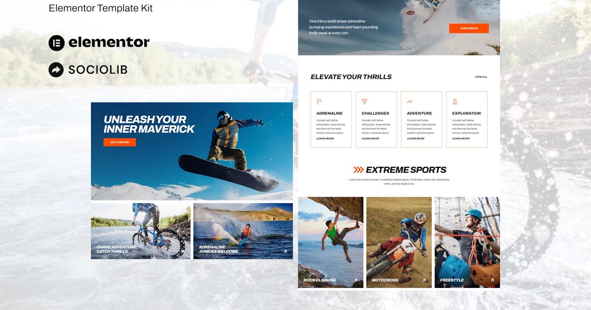 Sportivo – Extreme Sports Club Community Elementor Template Kit