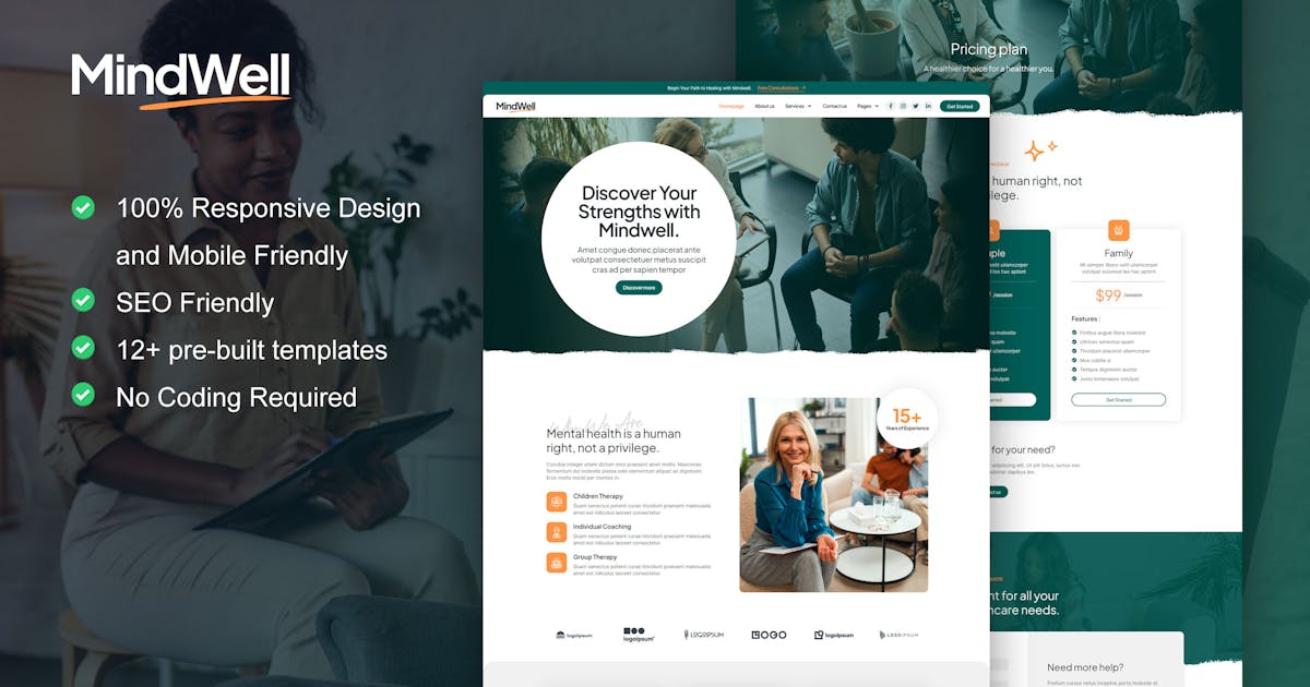Mindwell – Mental Health Care Elementor Pro Template Kit