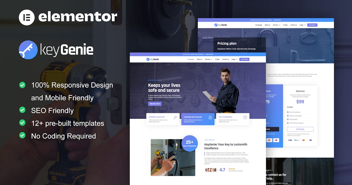 KeyGenie – Locksmith & Key Maker Service Elementor Template Kit