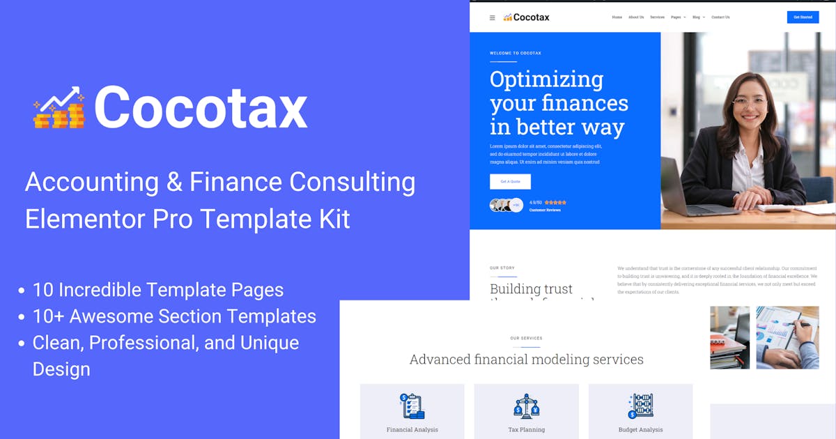 Cocotax – Accounting & Finance Consulting Elementor Pro Template Kit
