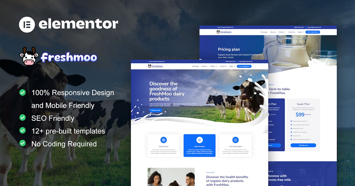 Freshmoo – Dairy Farm Elementor Pro Template Kit
