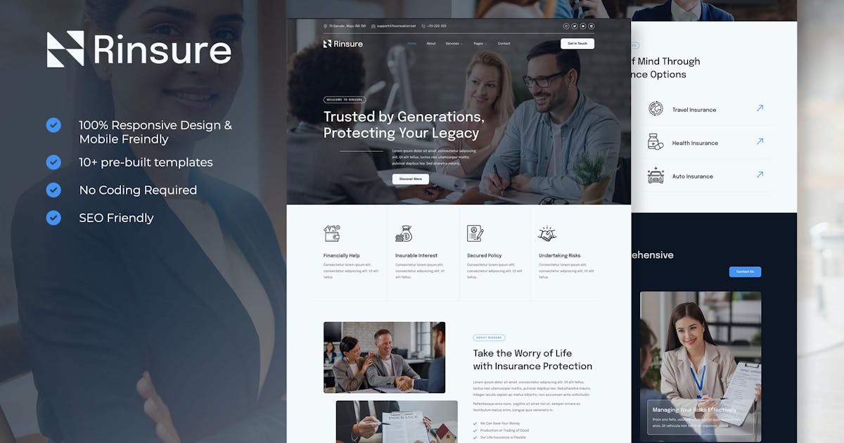 Rinsure – Insurance Agency Elementor Template Kit