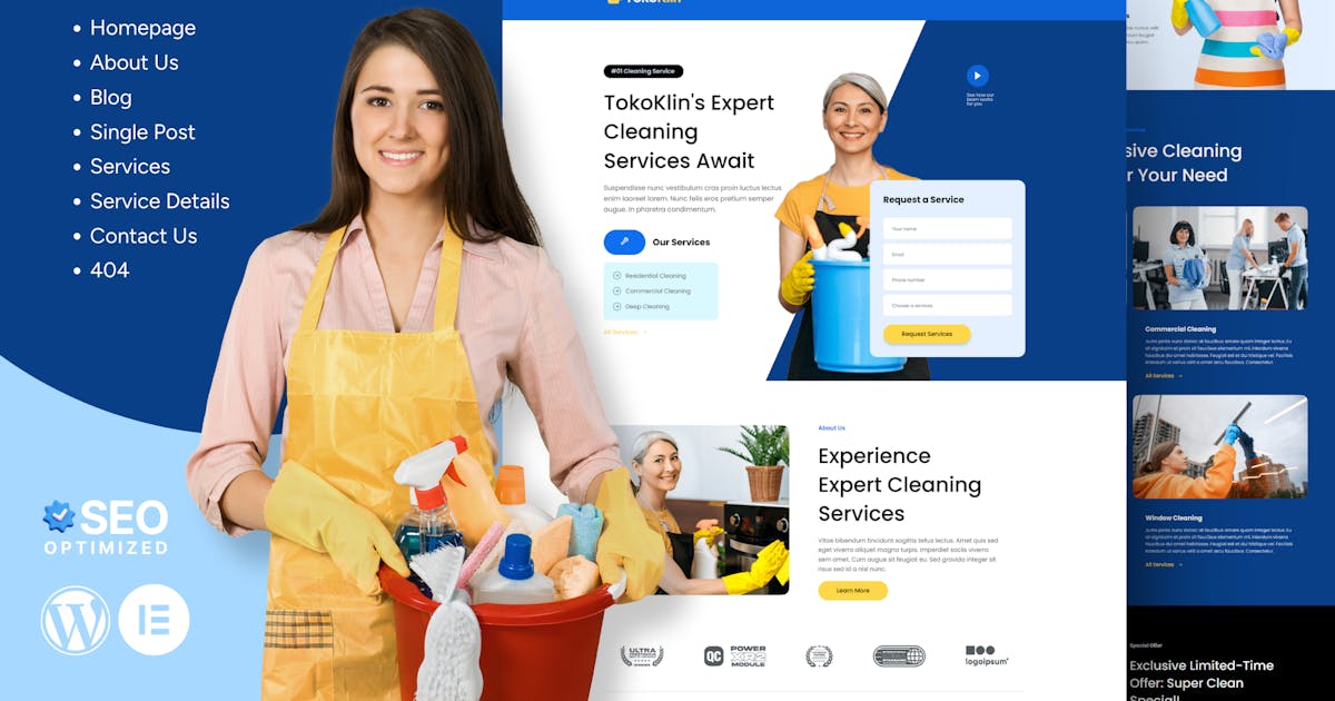 Tokoklin – Cleaning Service Business Elementor Template Kit