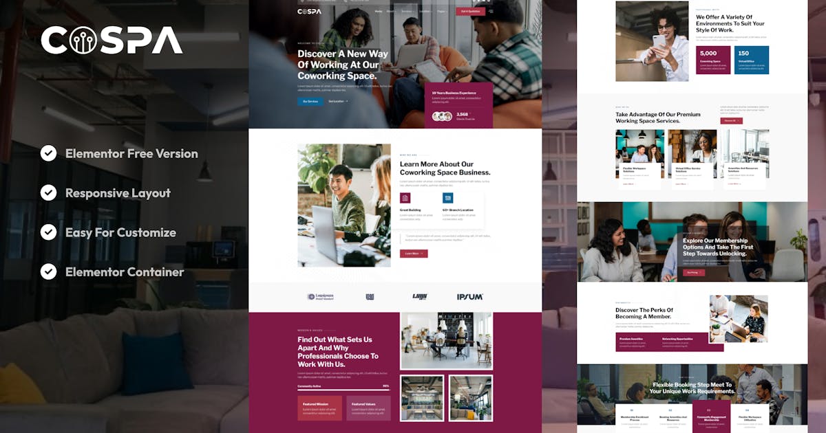 Cospa – Coworking Space & Virtual Office Elementor Template Kit