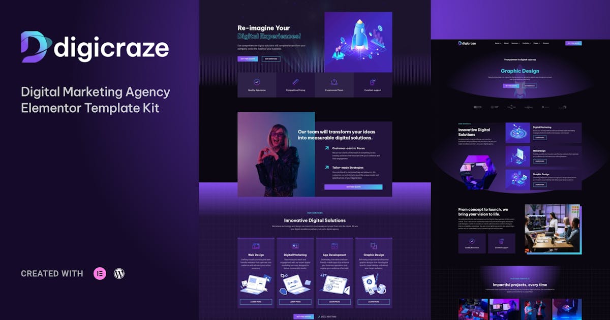 Digicraze – Digital Marketing Agency Elementor Pro Template Kit