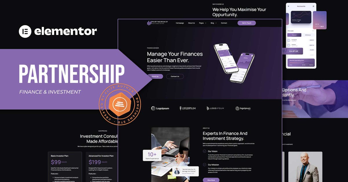 Partnership – Finance & Investment Consultant Elementor Template Kit