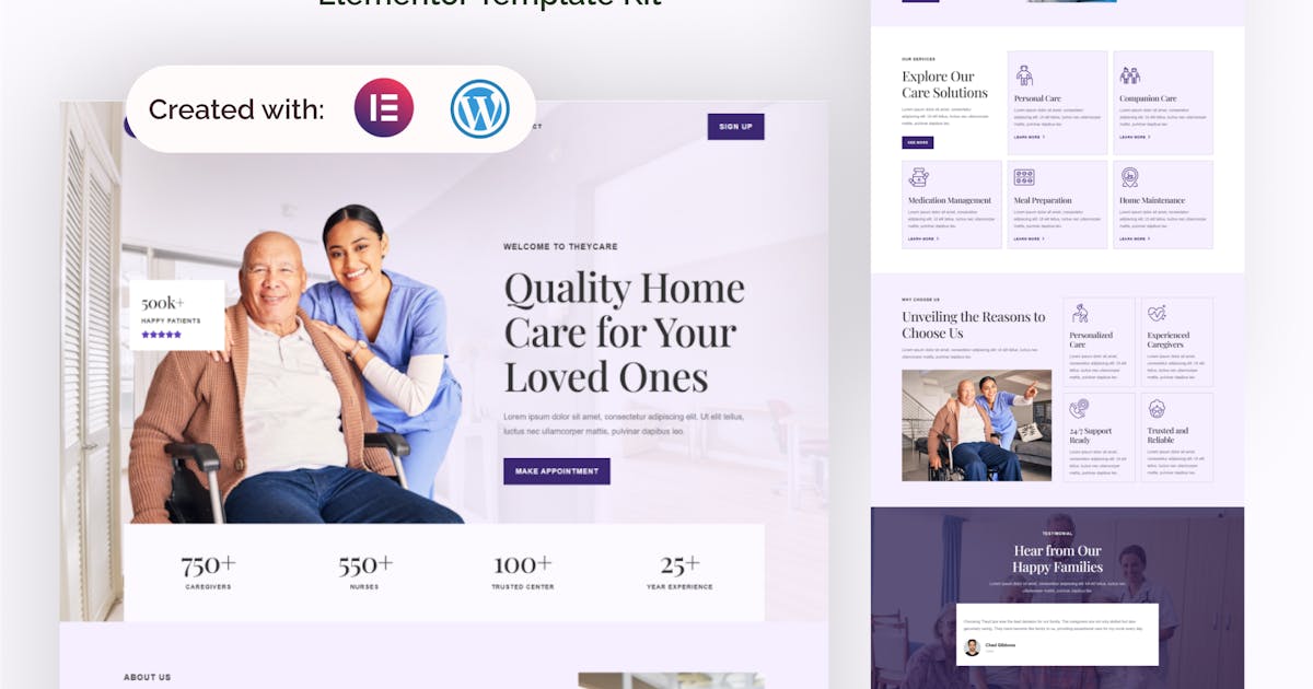 Theycare – Home Care Services Elementor Template Kit