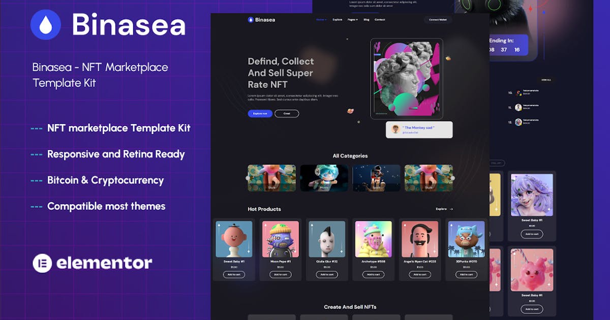 Binasea – NFT Marketplace Elementor Template Kit