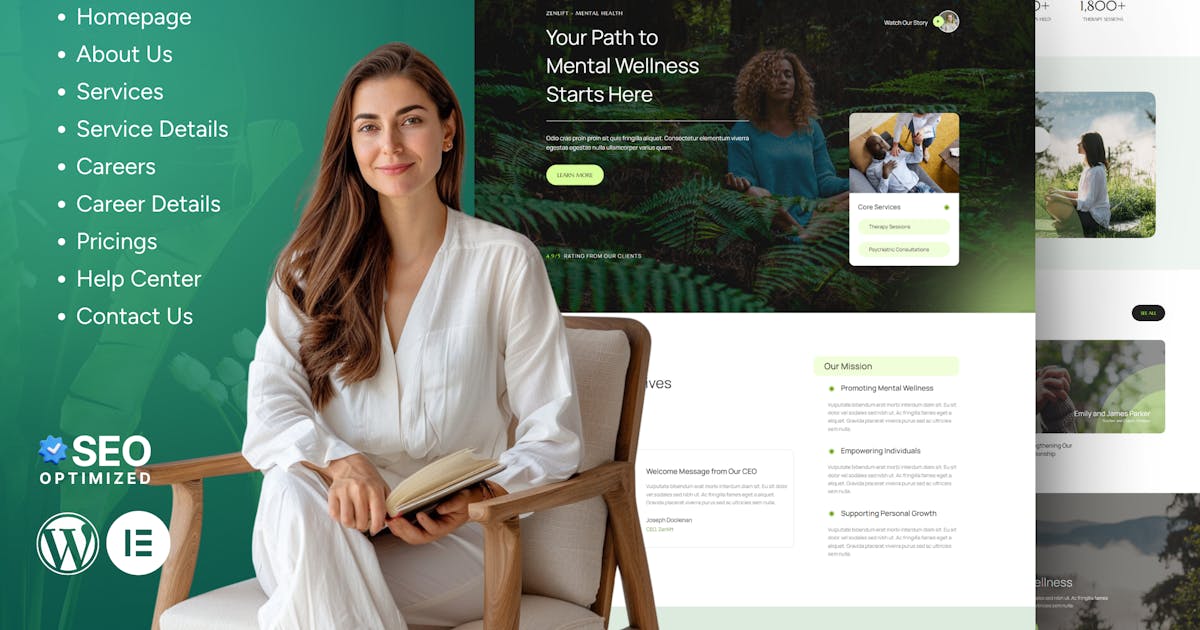 Zenlift – Mental Health Clinic & Consultation Elementor Template Kit