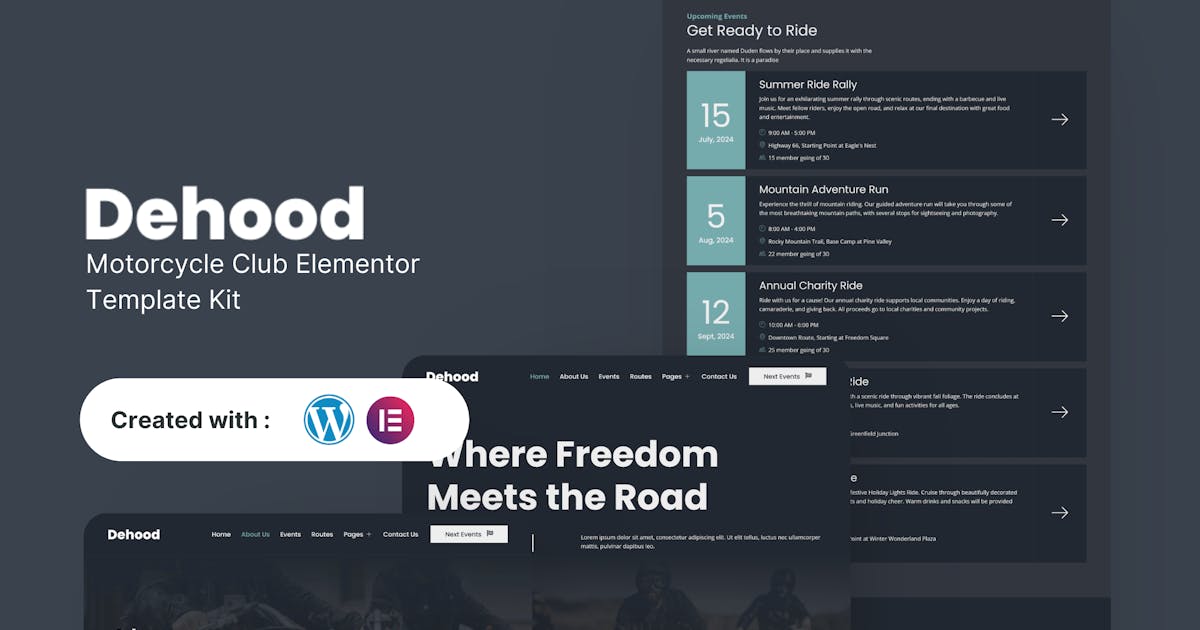 Dehood – Motorcycle Club Elementor Template Kit