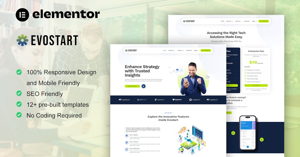 Evostart – Tech Startup Company Elementor Pro Template Kit