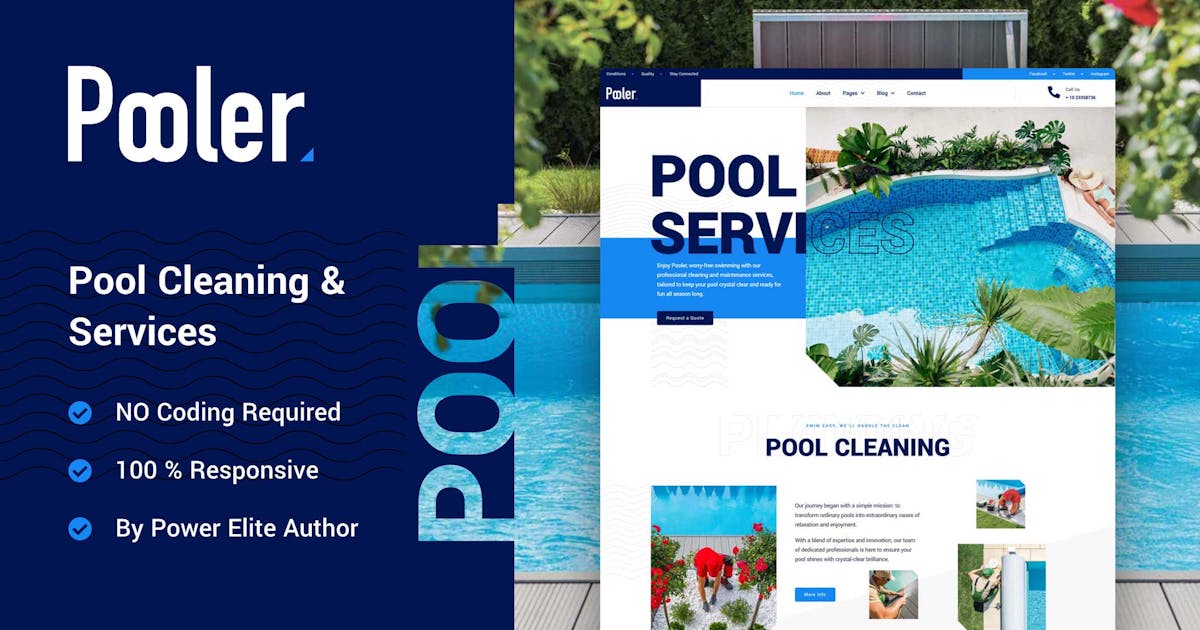Pooler – Swimming Pool Cleaning Services Elementor Pro Template Kit