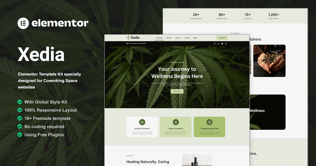 Xedia – Medical Marijuana Elementor Template Kit