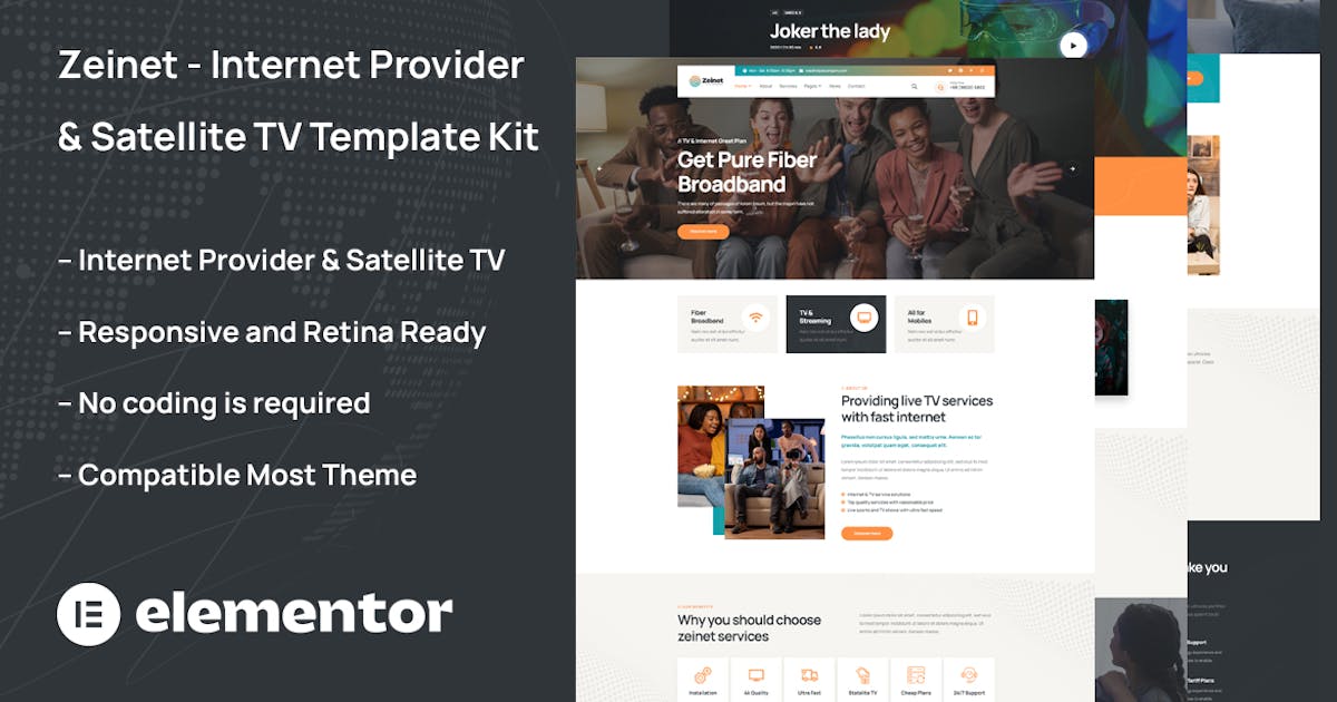 Zeinet – Internet Provider & Satellite TV Elementor Template Kit