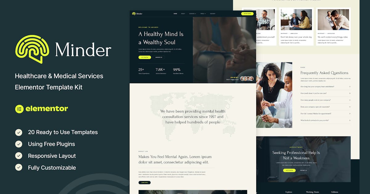 Minder – Mental Health & Therapy Elementor Template Kit