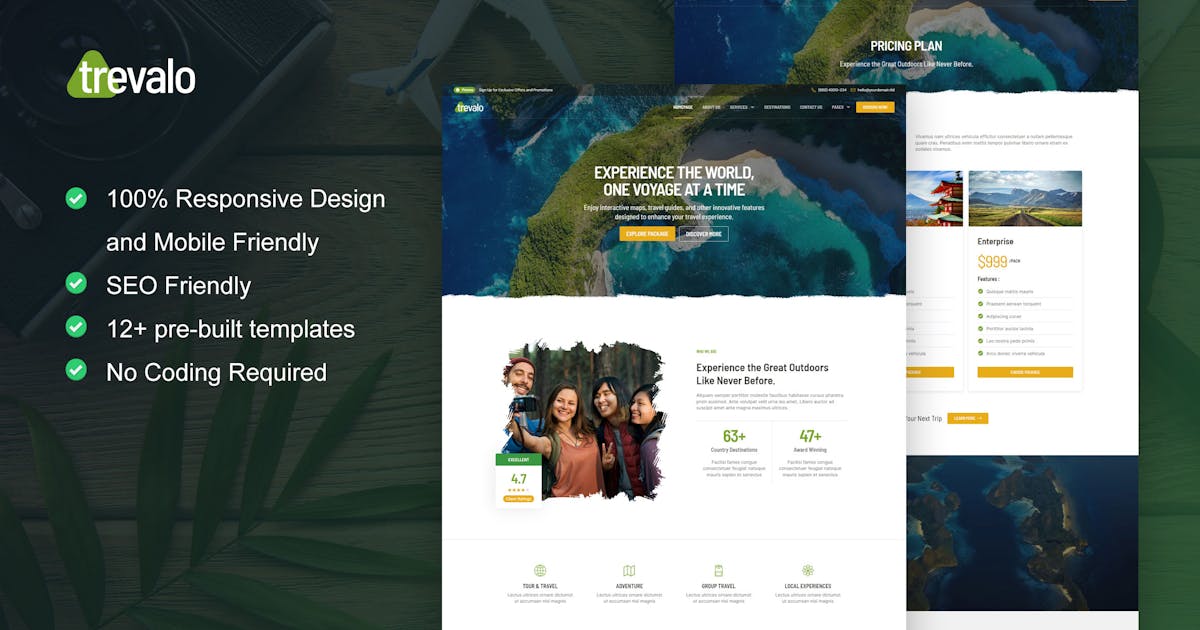 Trevalo – Travel & Tourism Agency Elementor Pro Template Kit