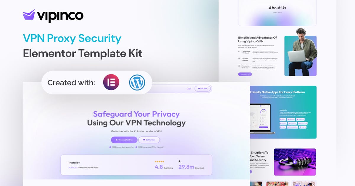 Vipinco – VPN Proxy Security Elementor Pro Template Kit
