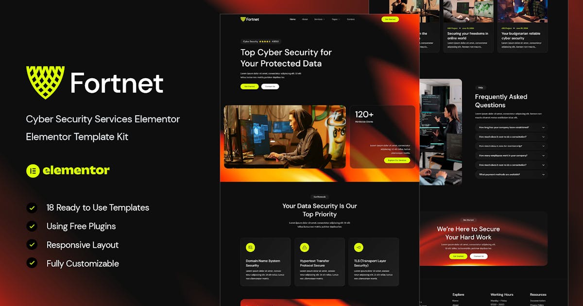 Fortnet – Cyber Security Services Elementor Template Kit