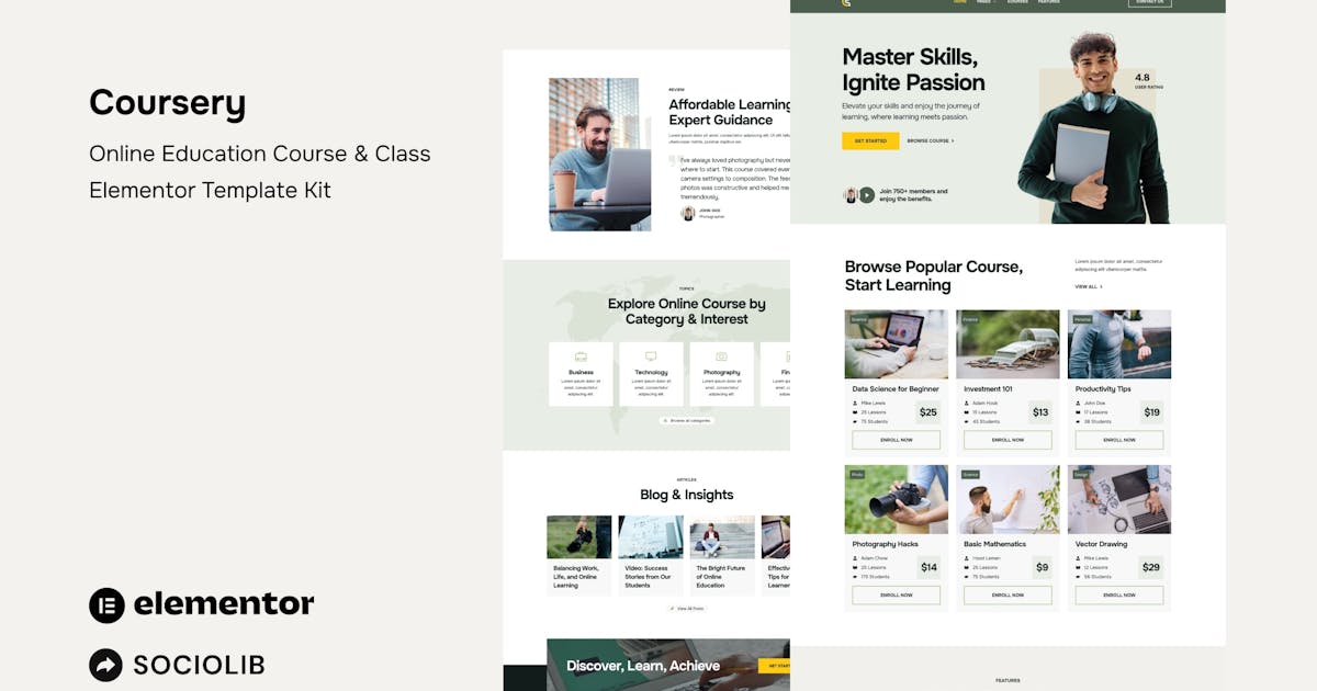 Coursery – Online Education Course & Class Elementor Template Kit