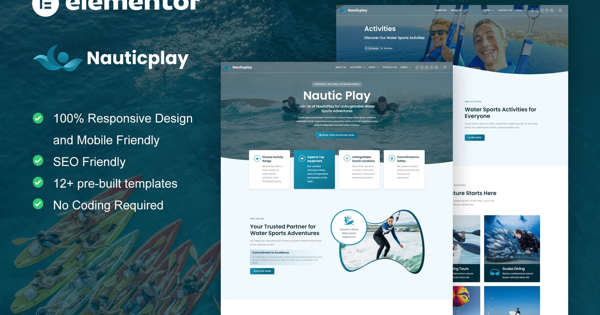 NauticPlay – Water Sports & Surfing Elementor Pro Template Kit