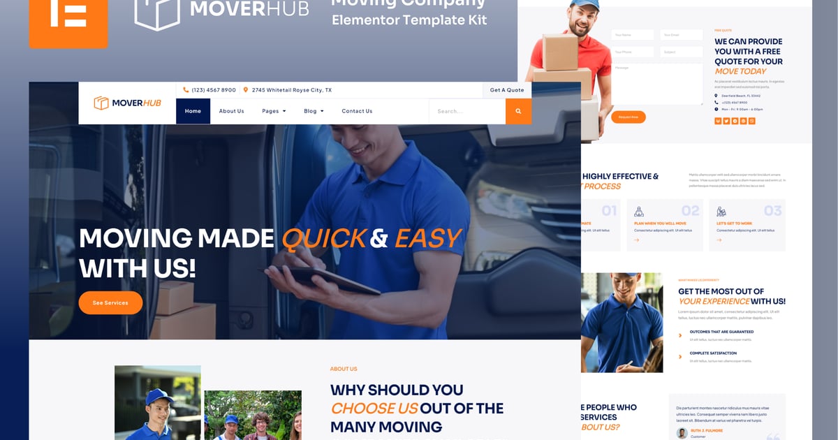 Moverhub – Moving Company Elementor Template Kit