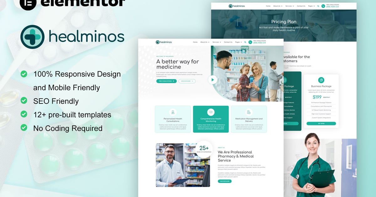 Healminos – Pharmacy & Medical Service Elementor Template Kit