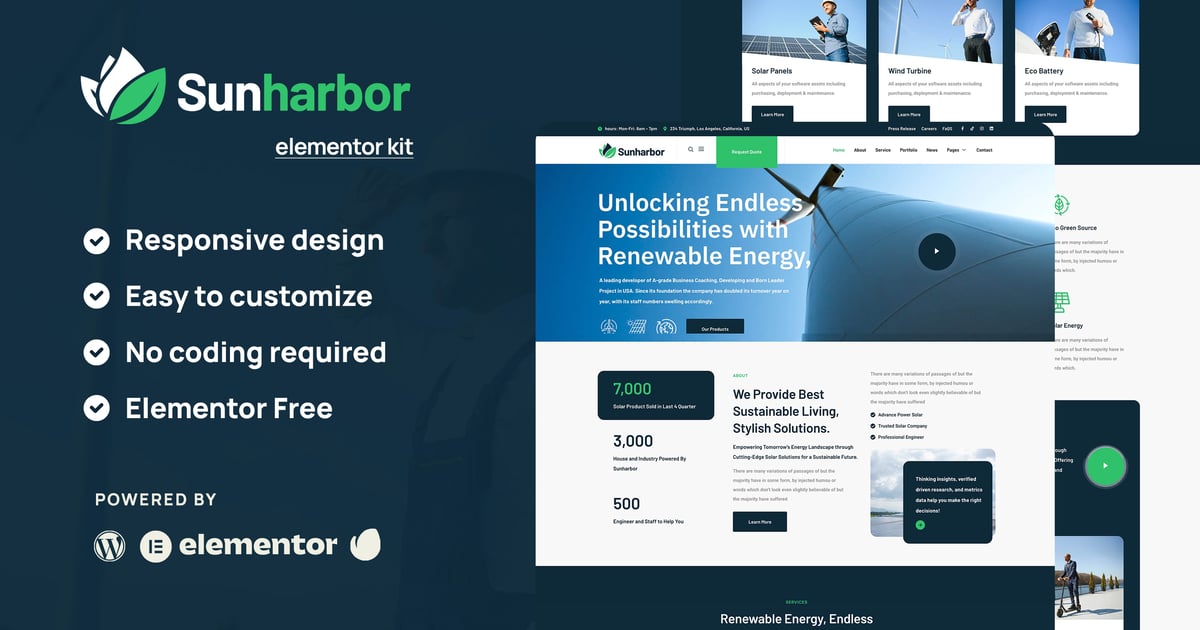 SunHarbor – Solar & Renewable Energy Element Template Kit