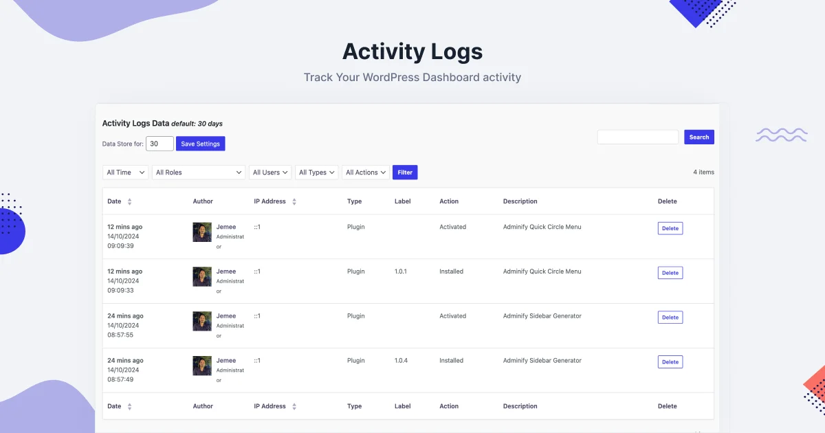 Télécharger WP Adminify Pro | Activity Logs