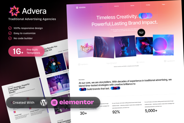 Télécharger Advera – Traditional Advertising Agencies Business Promotion Elementor Template Kit