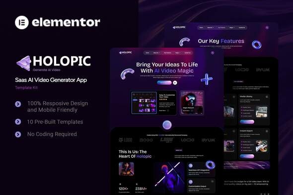 Télécharger Holopic – Saas AI Generator App Elementor Template Kit