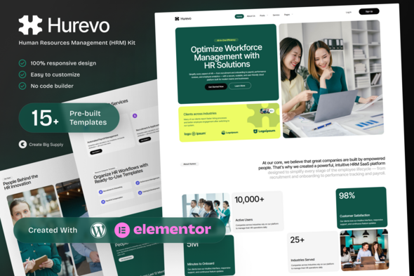 Download Hurevo – Human Resources Management HRM SAAS Platform Elementor Template Kit